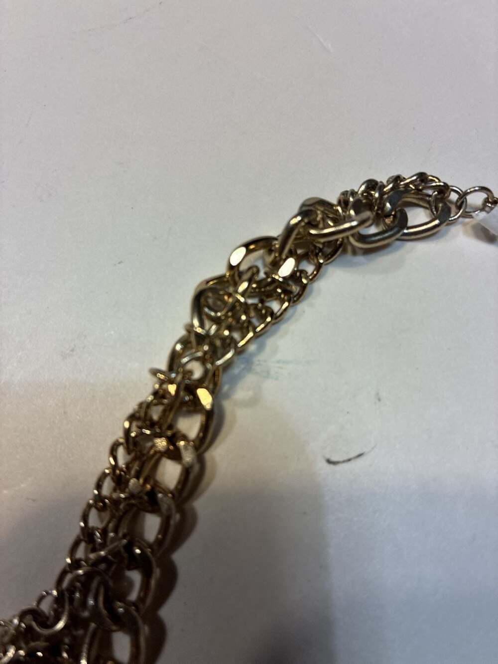 Statement Necklace Gold Tone Multi Strand Chain Glass Tear Drop Bib - Picture 4 of 7